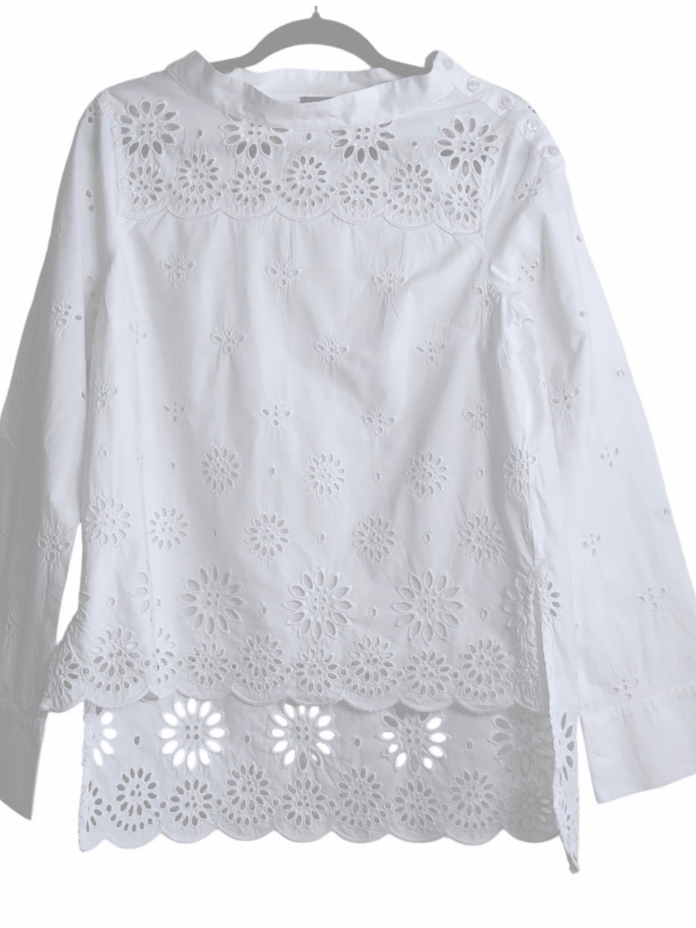 J. Crew Factory White Eyelet Scalloped-Hem Blouse - Picture 3 of 4